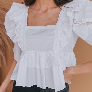 White ruffled cropped blouse NWOT